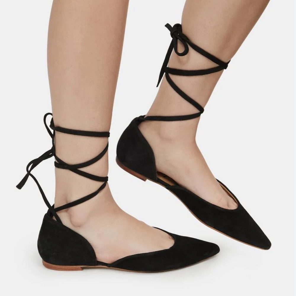 FREE PEOPLE Size 6 (36) Noelle Black Suede Flat Shoes Wraps NEW retail $98